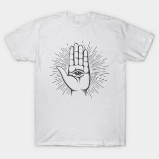 Open hand with the all-seeing eye on the palm T-Shirt